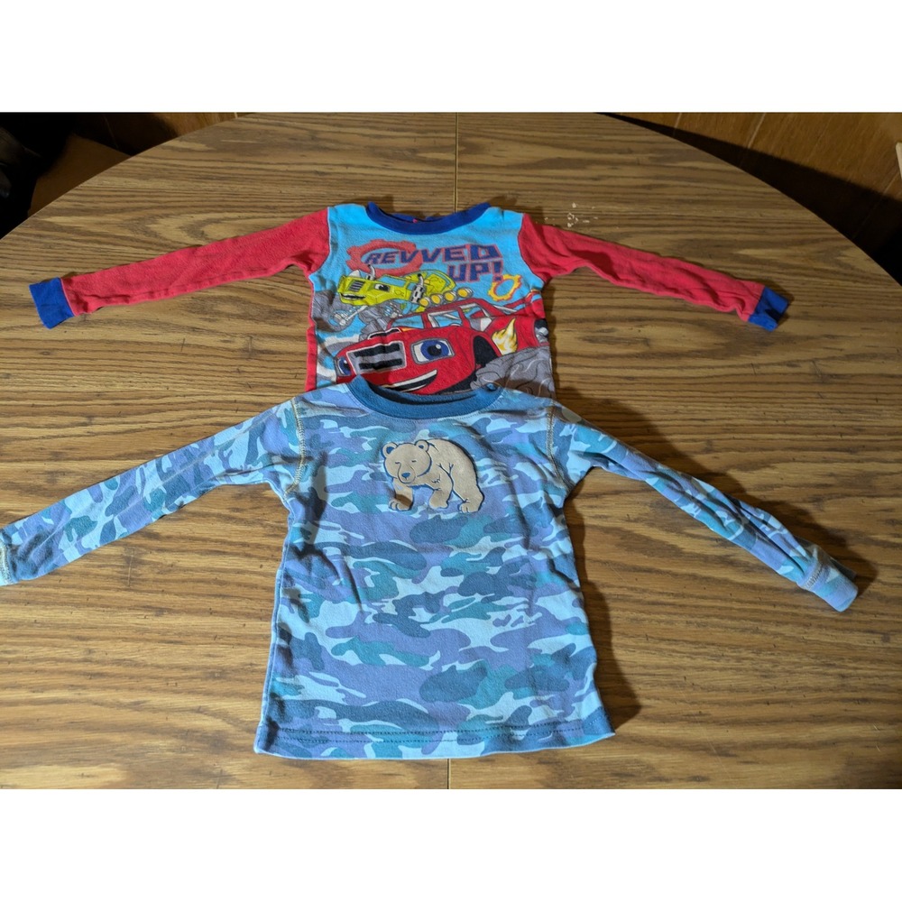 Carters Boys 24M Pajama Shirt Lot 2 Blue Camo Bear Red Monster Truck Revved Up